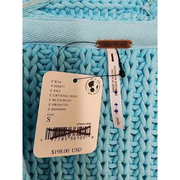 NWT FREE PEOPLE Offside Longline Cardigan Size Small Crystal Seas Blue Knit - Picture 3 of 6